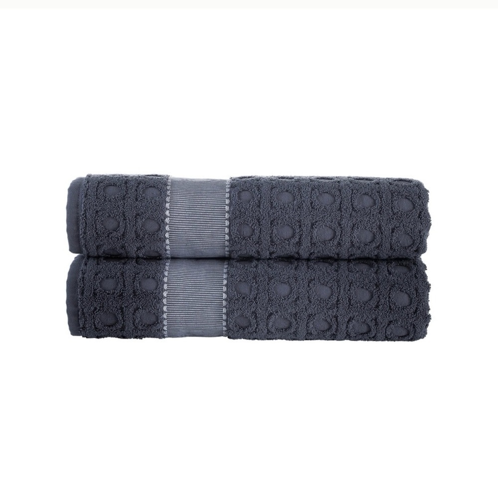 NWT Brooks Brothers Circle in Square Luxury Gray Bath Sheet Set of Two 35 x 67